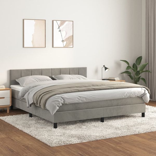 vidaXL Posteľný rám boxsping s matracom bledosivý 160x200 cm zamat