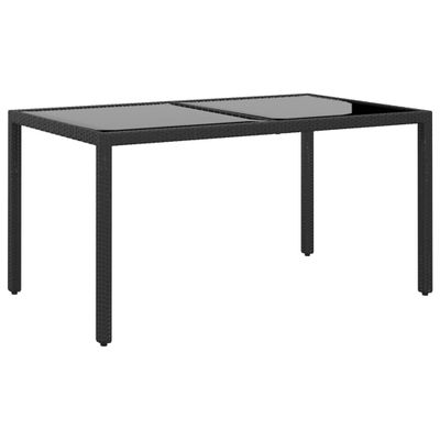 vidaXL Záhradný stôl 150x90x75 cm tvrdené sklo a polyratan čierny