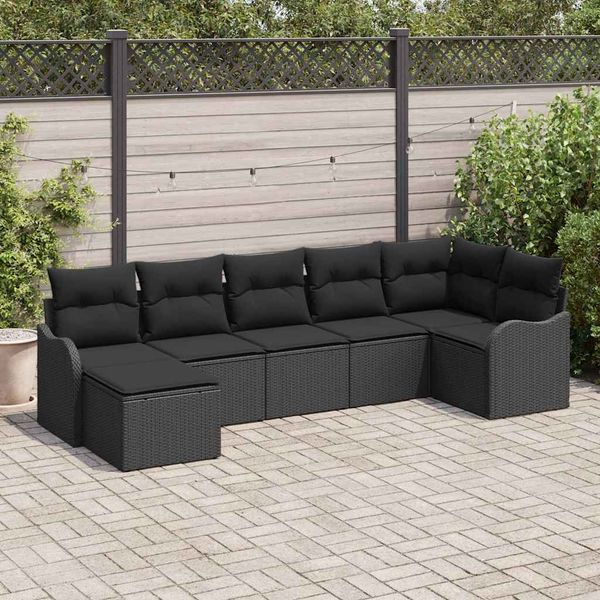 vidaXL Súprava záhradných pohoviek 7 pcs Čierna polyratan