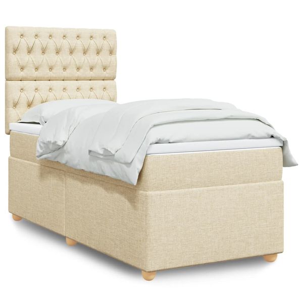 vidaXL Posteľný rám boxsping s matracom krémový 80x200 cm látka