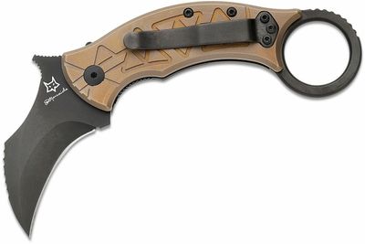 FOX knives FX-802 TiPVD TRIBAL K vreckový nôž - karambit 7,7cm, čierna, bronz, titán, zdobenie