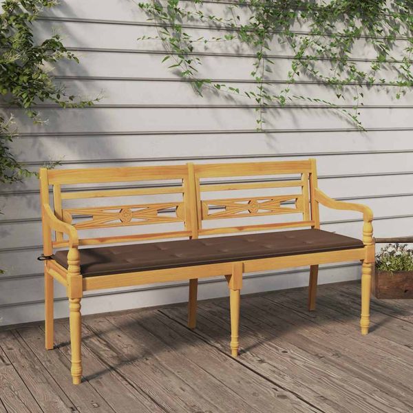 vidaXL Lavička Batavia so sivohnedou podložkou 150 cm tíkový masív