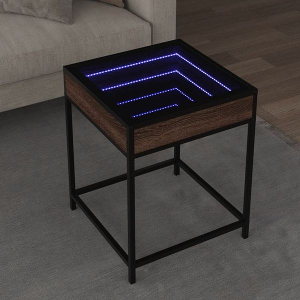 vidaXL Konferenčný stolík s nekonečnými LED hnedý dub 40x40x51 cm