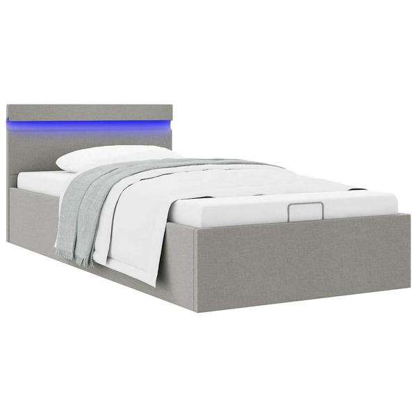 vidaXL Hydraulický posteľný rám+úložný priestor, LED, látka 90x200 cm