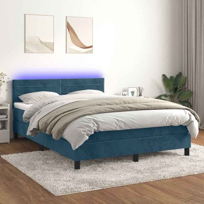 vidaXL Posteľný rám boxsping matrac a LED tmavomodrý 140x190 cm zamat