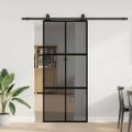 vidaXL Posuvné dvere s kovaním čierne 90x205 cm tvrdené sklo