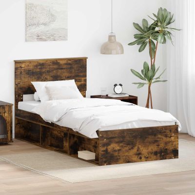 vidaXL Rám postele Dymová dub 90 x 200 cm Masívne borovicové drevo