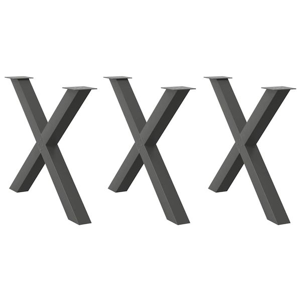 vidaXL Nohy k jedálenskému stolu v tvare X, 3 ks, antracitové, 90 x (72-73) cm, oceľ