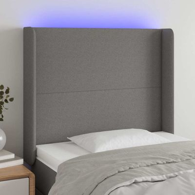 vidaXL Čelo postele s LED tmavosivé 103x16x118/128 cm látka