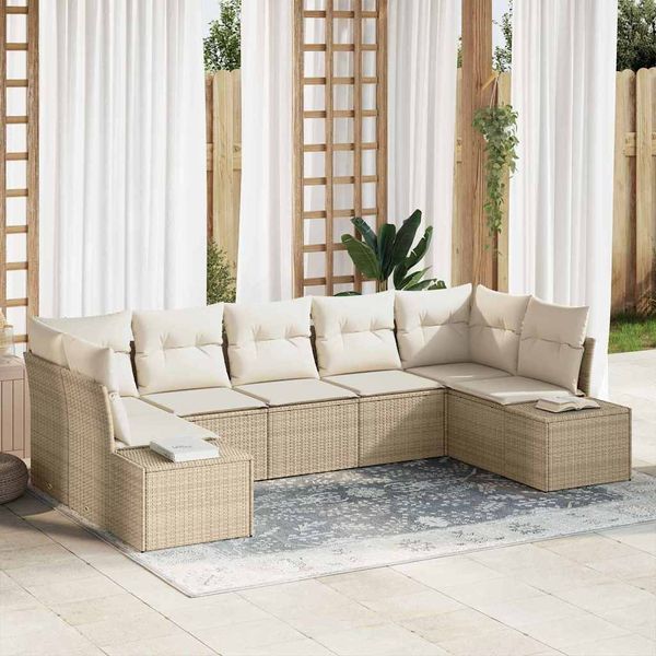 vidaXL Súprava záhradných pohoviek 7 pcs Béžová a krémová Poly ratan