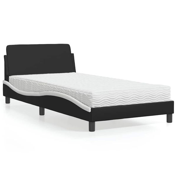 vidaXL Posteľ s matracom Dover čierno-biela 100x200 cm umelá koža