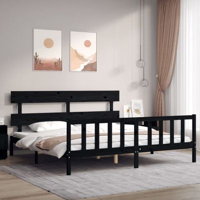 vidaXL Posteľný rám s čelom čierny 200x200 cm masívne drevo