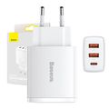 Sieťová nabíjačka Baseus Compact Quick Charger, 2xUSB, USB-C, PD, 3A, 30W (biela)