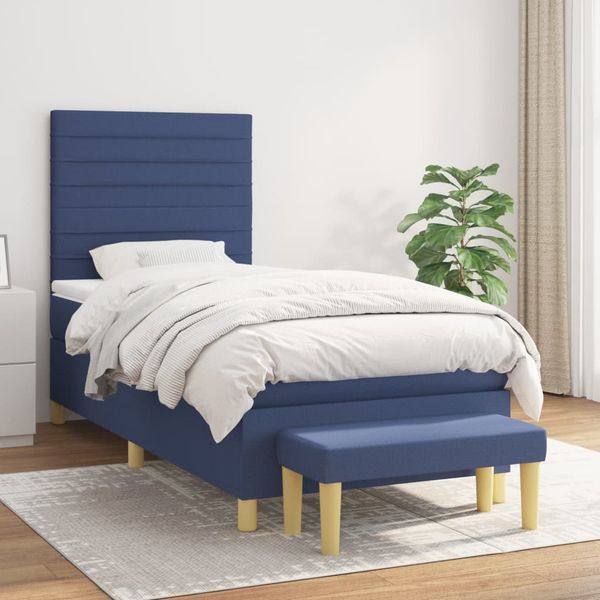 vidaXL Posteľný rám boxspring s matracom modrý 90x190 cm látka