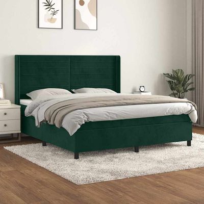 vidaXL Posteľný rám boxsping s matracom tmavozelený 160x200 cm zamat