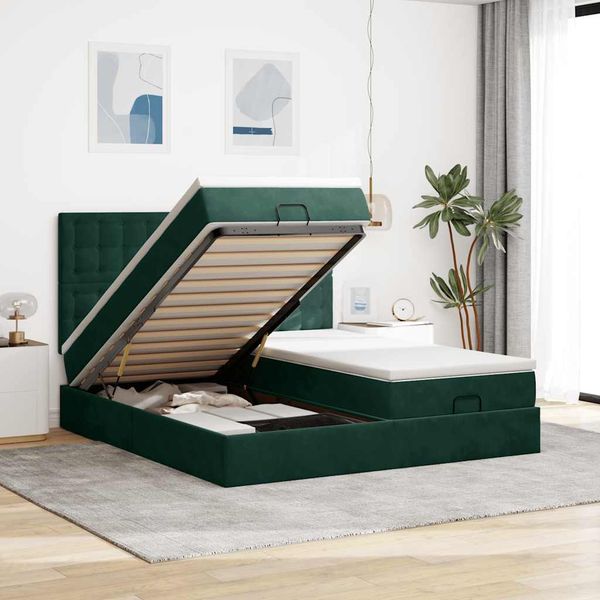 vidaXL Osmanský rám postele s matracmi tmavozelená 200x200 cm zamat