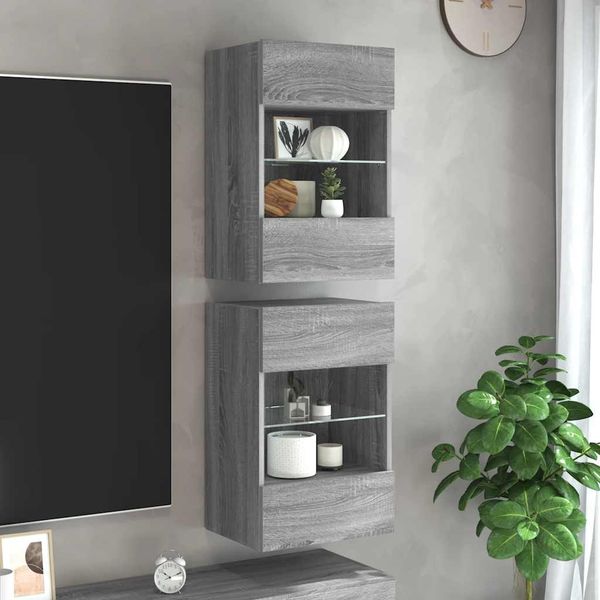 vidaXL Nástenné skrinky s LED osvetlením pre TV 2ks sivé sonoma 40x30x60,5cm