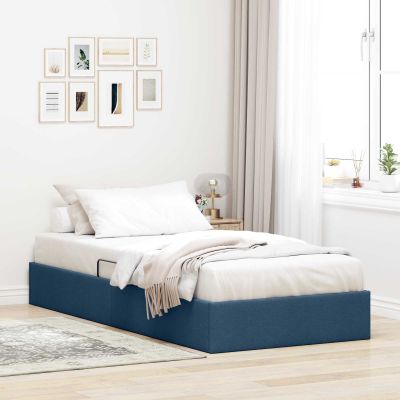 vidaXL Otomanový posteľný rám s úložiskom Modrá 90 x 190 cm látka