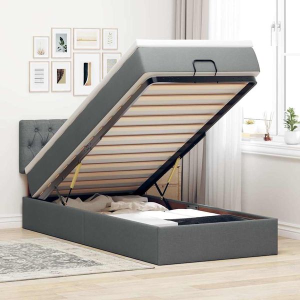 vidaXL Osmanská posteľ s matracom tmavosivá 90x200 cm látka
