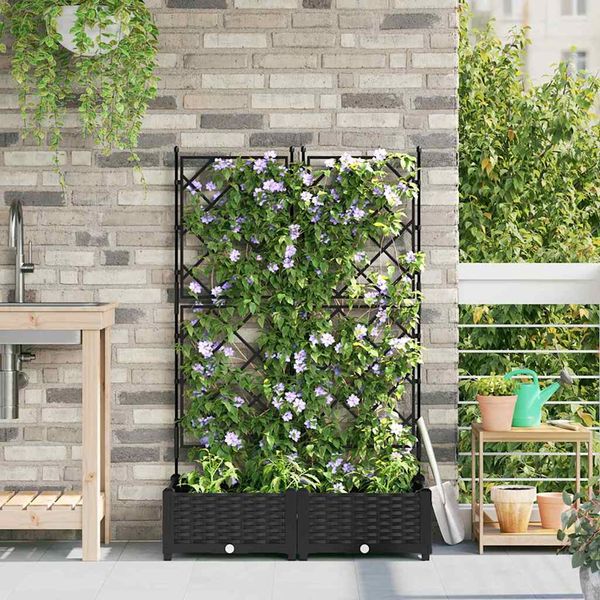 vidaXL Záhradný kvetináč 2 pcs Čierny 80 x 40 x 125,5 cm Plast