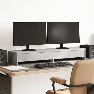 vidaXL Stojan na monitor a zásuvky betónový 100x27x15 cm kompoz. drevo