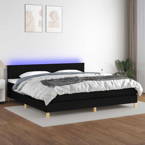 vidaXL Posteľ boxsping s matracom a LED čierna 200x200 cm látka