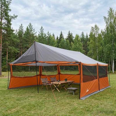 vidaXL Rodinný stan so strechou Šedá a oranžová 600 x 400 x 268 cm