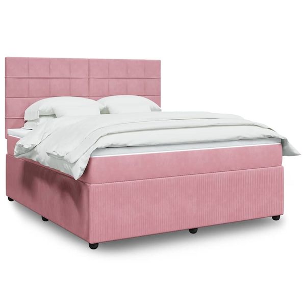 vidaXL Posteľný rám boxsping s matracom ružový 180x200 cm zamat