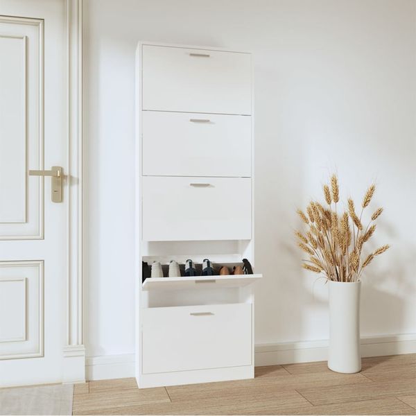 vidaXL Botník lesklý biely 59x17x169 cm spracované drevo
