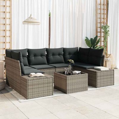vidaXL Súprava záhradných pohoviek s vankúšom 8 pcs Sivá polyratan