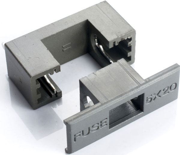 Pojistkový držák do DPS s krytom na pojistky 5x20mm