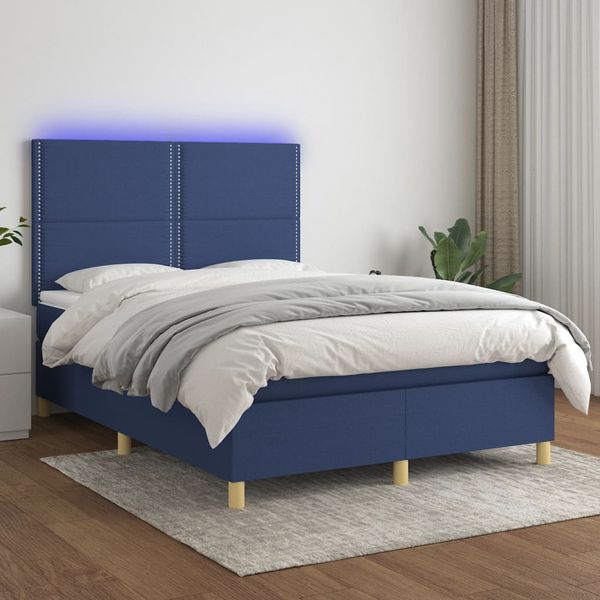 vidaXL Posteľ boxsping s matracom a LED modrá 140x200 cm látka