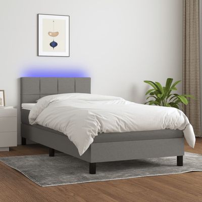 vidaXL Posteľ boxsping s matracom a LED tmavosivá 100x200 cm látka