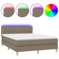 vidaXL Posteľ boxsping s matracom a LED sivohnedá 140x200 cm látka