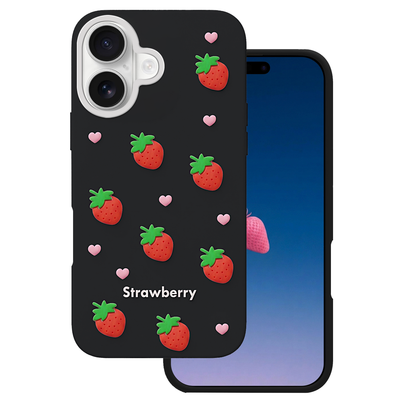 Puzdro Strawberry pre iPhone 16 6,1" čierna
