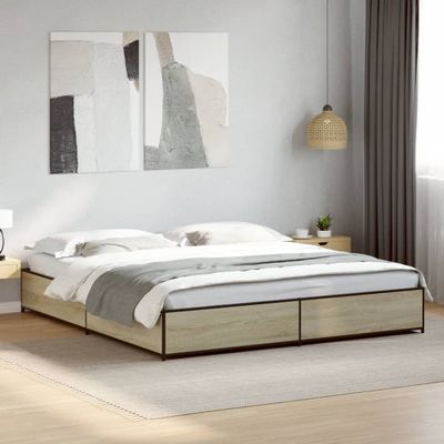 vidaXL Posteľný rám dub sonoma 200x200 cm kompozitné drevo a kov