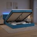vidaXL Ottoman posteľ s matracom a LED Tmavomodrá 200 x 200 cm Zamat