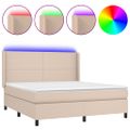 vidaXL Boxspring posteľ matrac a LED kapučínová 180x200 cm umelá koža