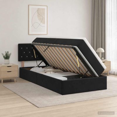 vidaXL Úložná posteľ s čelnou doskou Čierna 100 x 200 cm Zamat