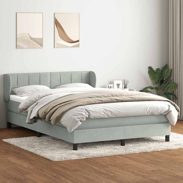 vidaXL Box Spring Posteľ s matracom Svetlosivá 140x220 cm Zamat