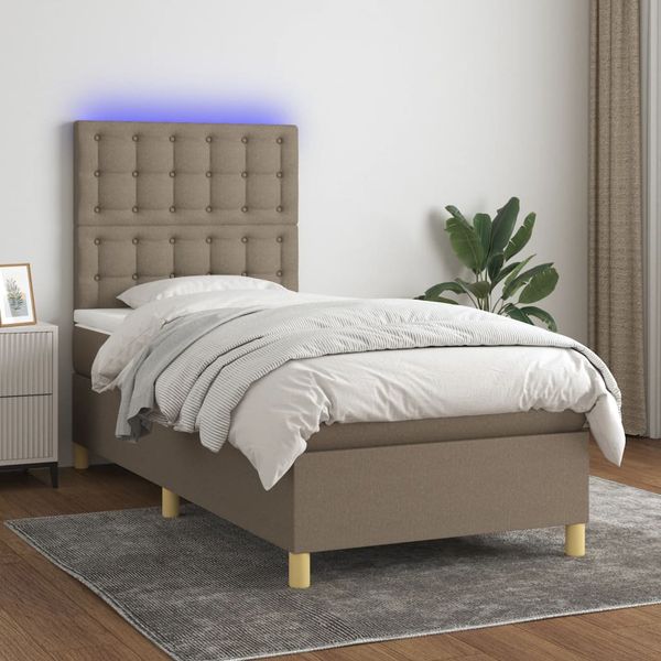 vidaXL Posteľ boxsping s matracom a LED sivohnedá 90x200 cm látka