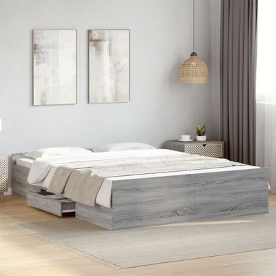 vidaXL Posteľný rám so zásuvkami sivý sonoma 150x200cm kompozit. drevo