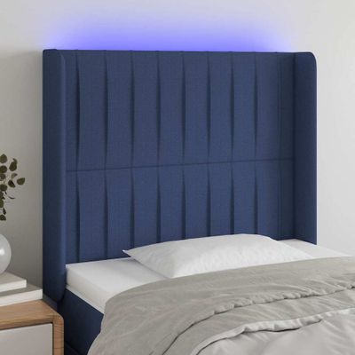 vidaXL Čelo postele s LED modré 83x16x118/128 cm látka