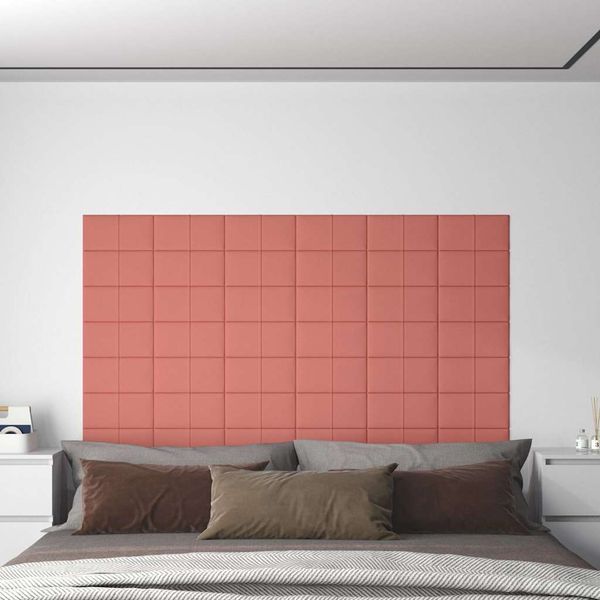 vidaXL Nástenné panely 12 ks ružové 30x15 cm zamat 0,54 m²