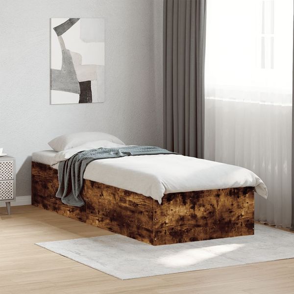 vidaXL Posteľný rám bez matraca dymový dub 75x190 cm kompozitné drevo