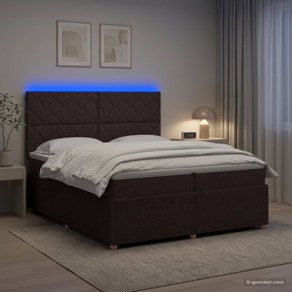 vidaXL LED boxspring posteľ s matracom Tmavohnedá 200 x 200 cm Látka