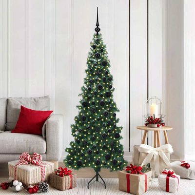 vidaXL Rohový umelý vianočný strom s 300 LED-i Zelená 180 cm PVC a kov