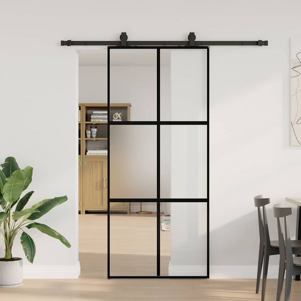 vidaXL Posuvné dvere s kovaním čierne 90x205 cm tvrdené sklo