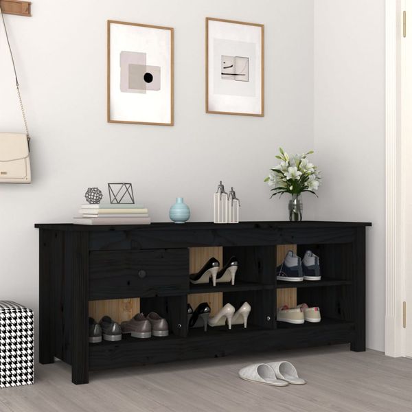 vidaXL Skrinka na topánky čierna 110x38x45,5 cm masívna borovica