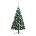 vidaXL Osvetlený umelý polovičný vianočný stromček+gule, zelený 150 cm